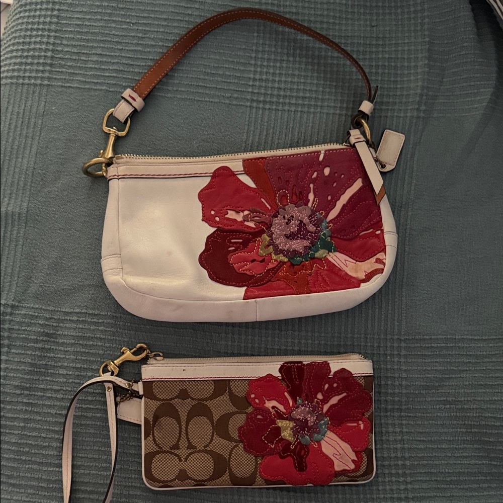 Floral coach White and Brown Women's Bag Set